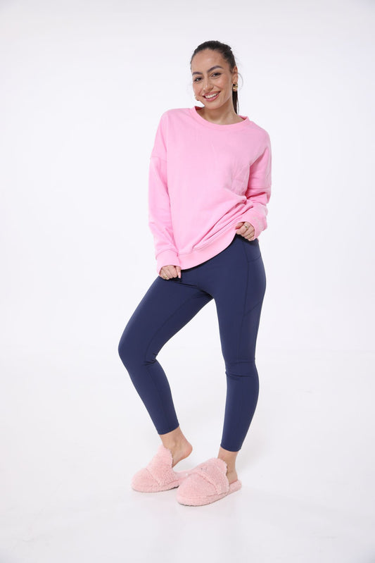 MEL Pullover uni Stiching "lächeln hilft", pink