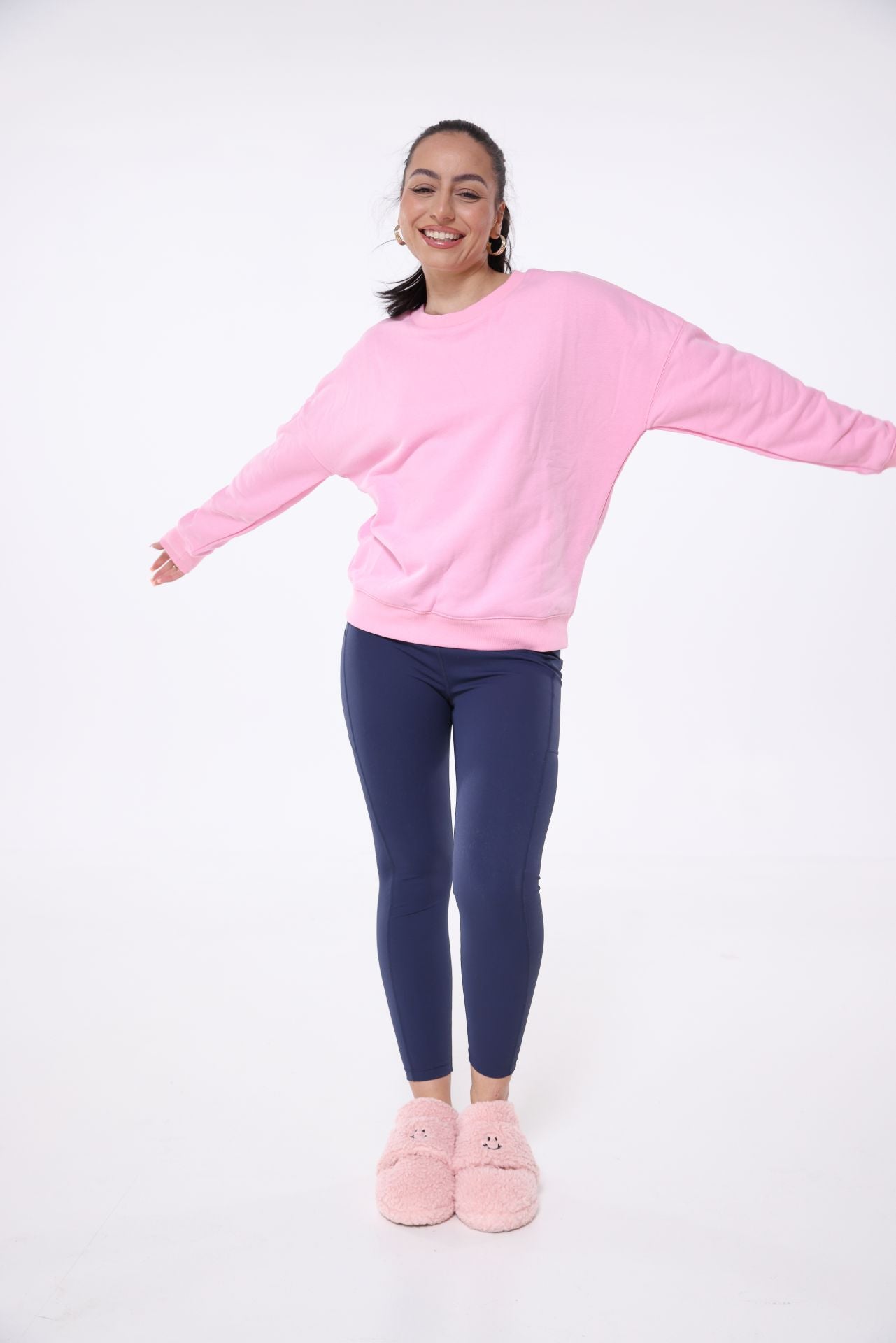MEL Pullover uni Stiching "lächeln hilft", pink