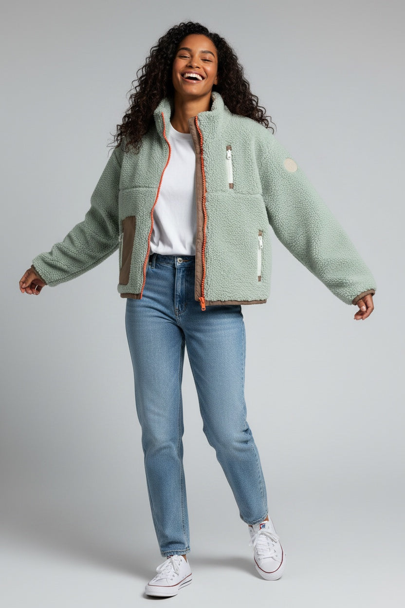 SIA Teddyjacke light olive/ taupe