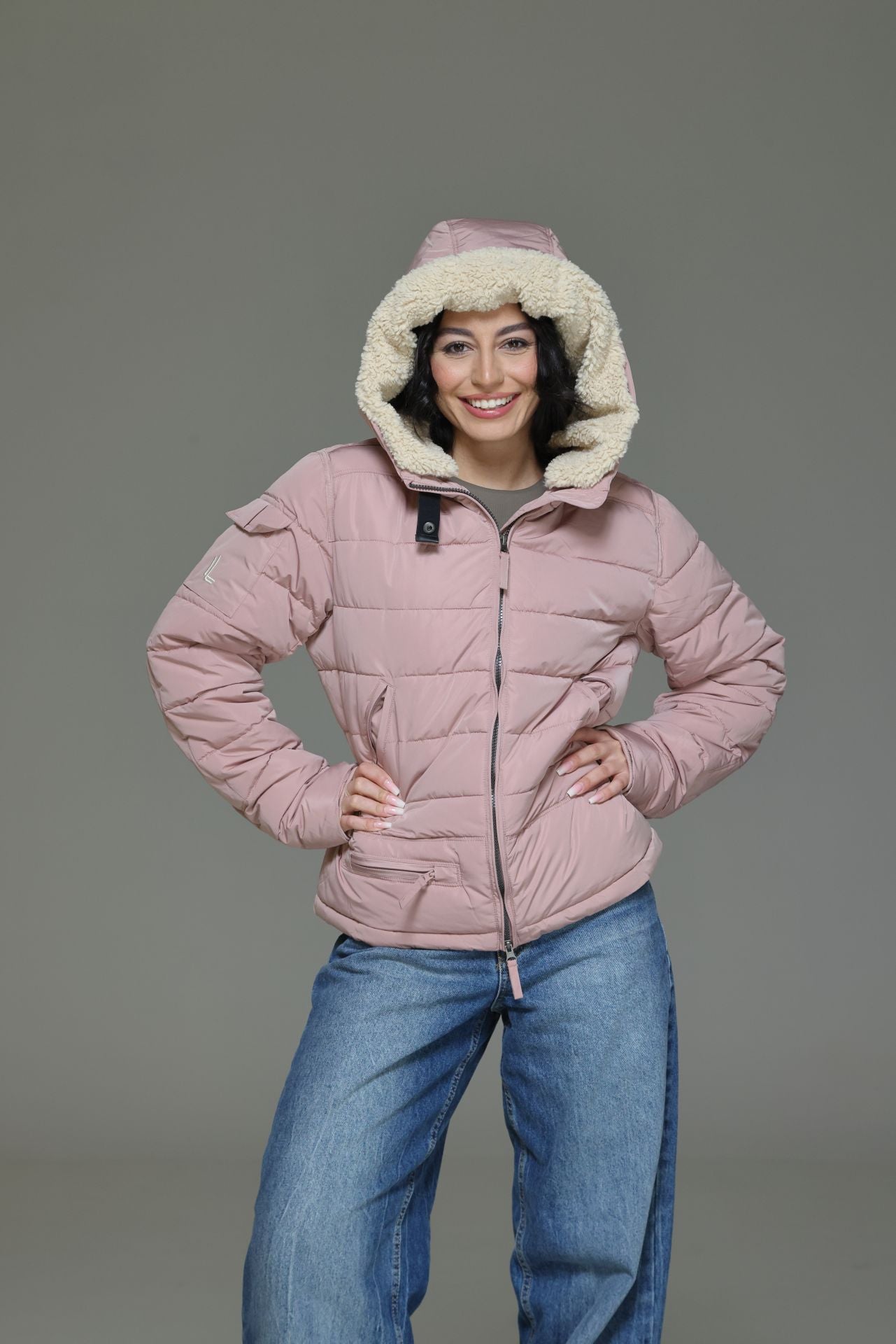 CLU Steppjacke mit Kapuze creme