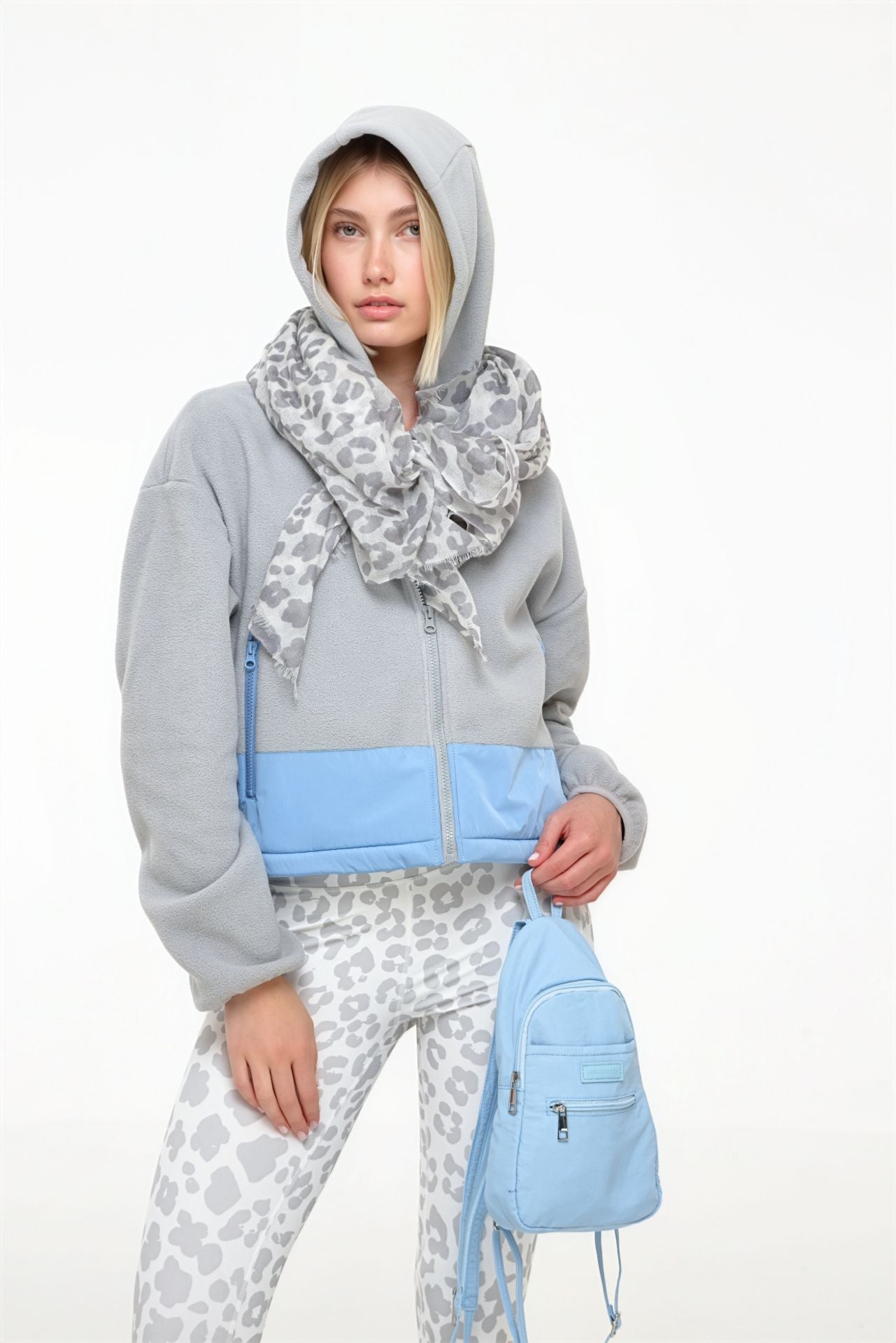KYA Fleece Jacke light grey/ blue