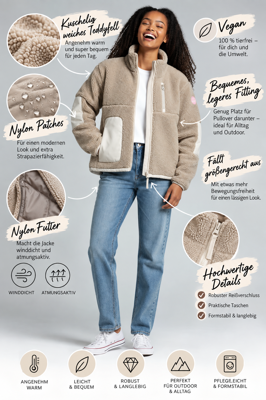 SIA Teddyjacke light olive/ taupe