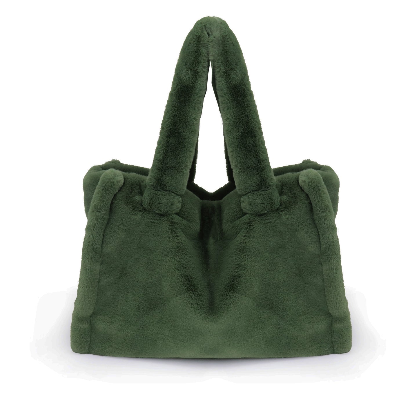 LISS, großer Shopper aus veganem Kuschelfell, olive
