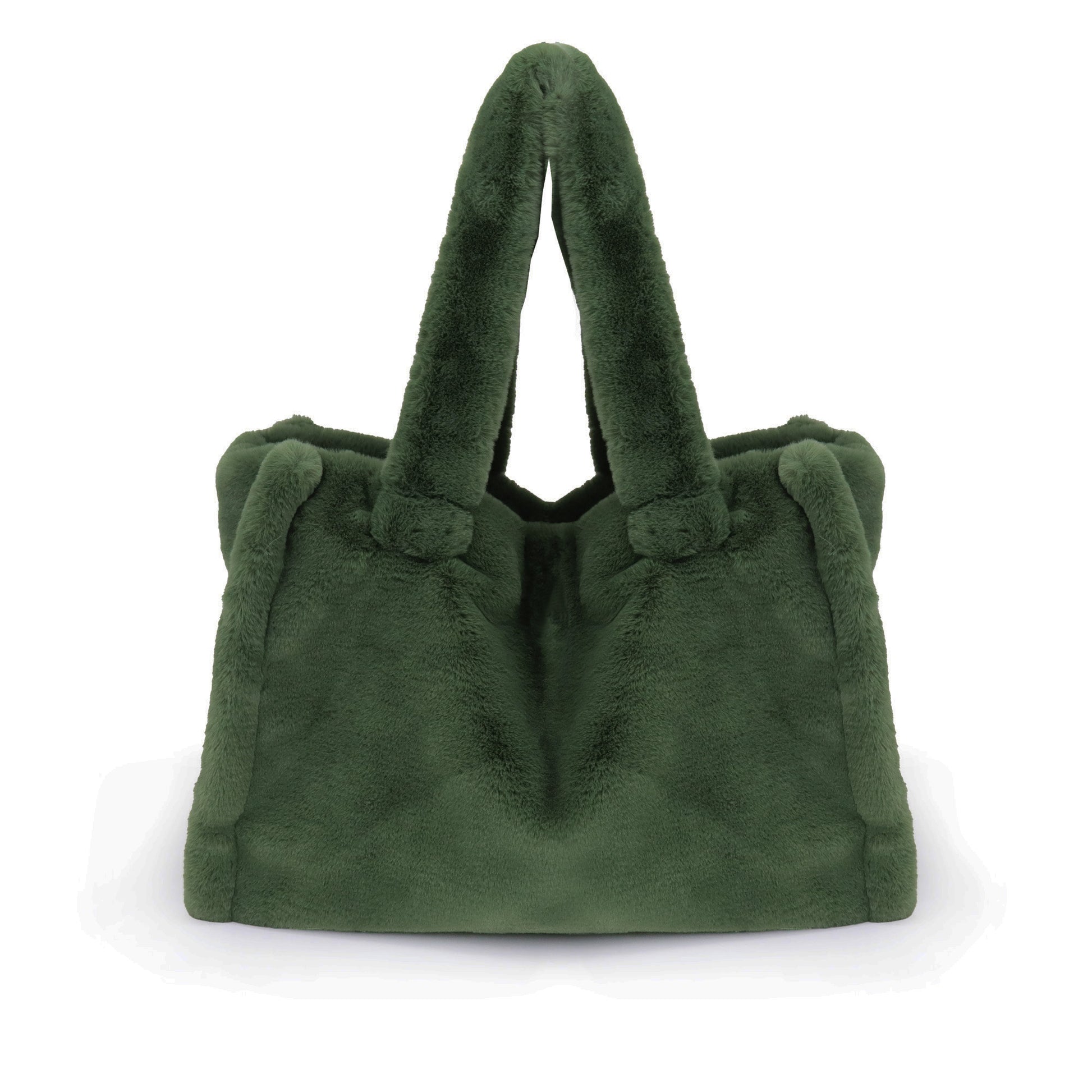 LISS, großer Shopper aus veganem Kuschelfell, olive
