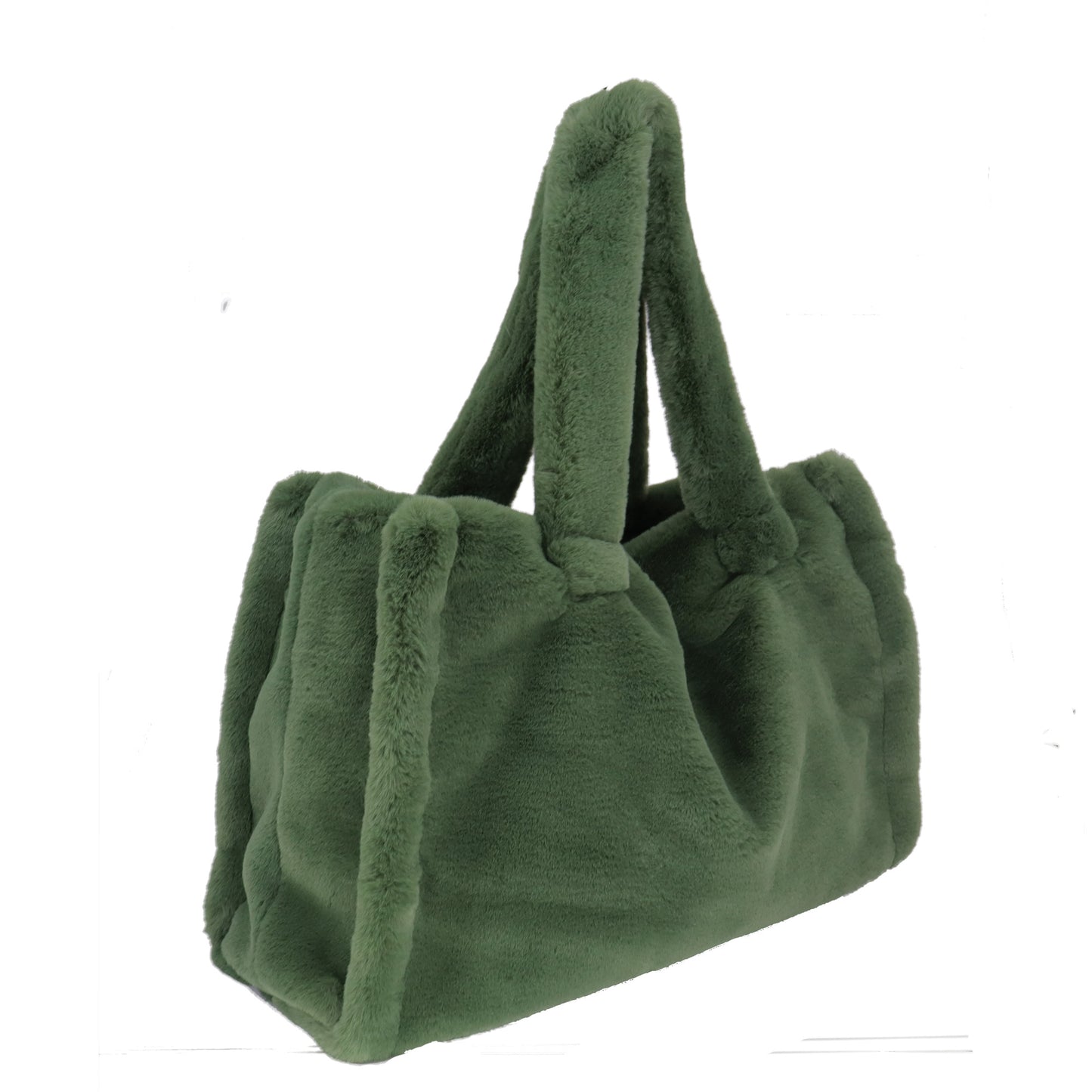 LISS, großer Shopper aus veganem Kuschelfell, olive