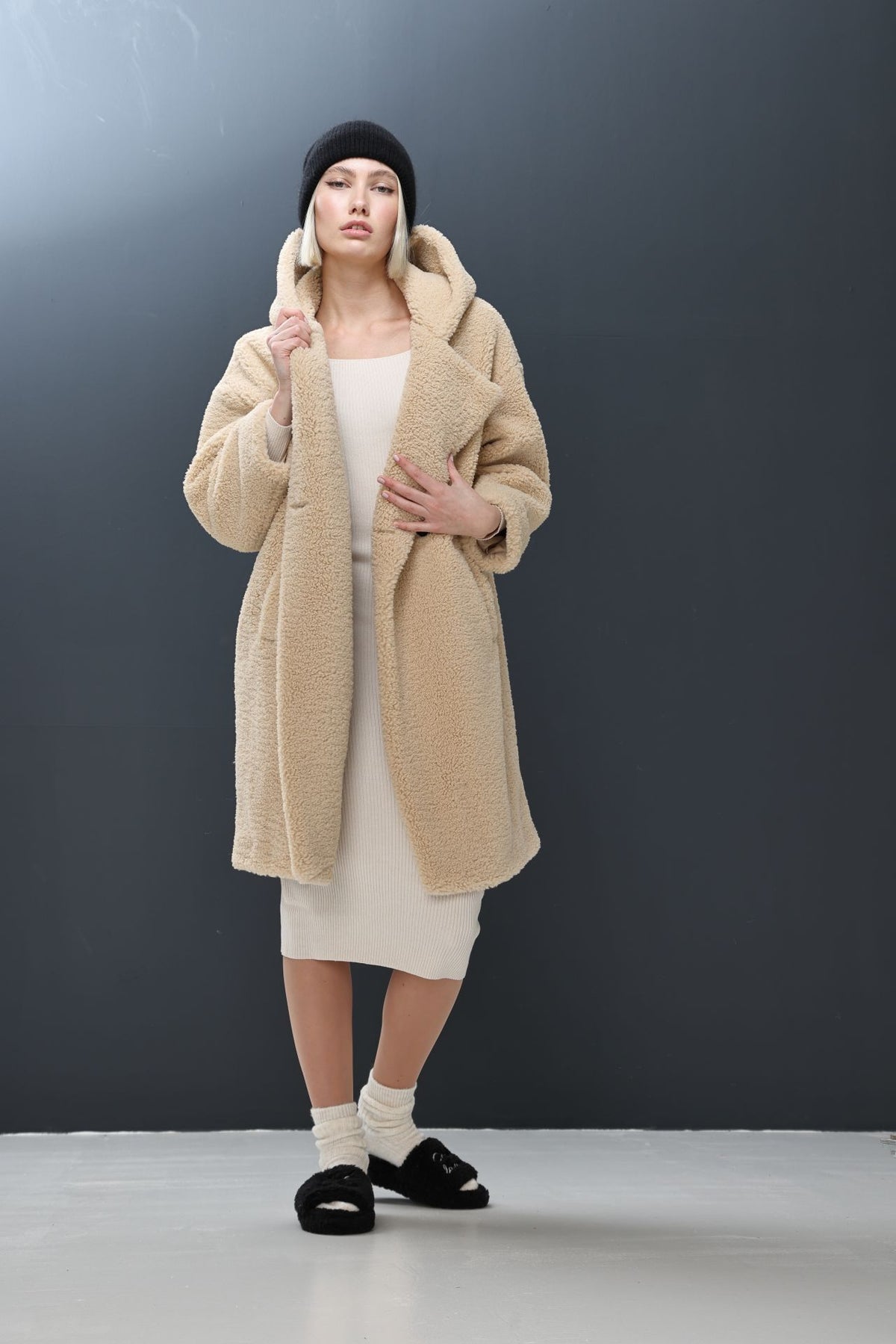 LUV Teddymantel mit Kapuze natural