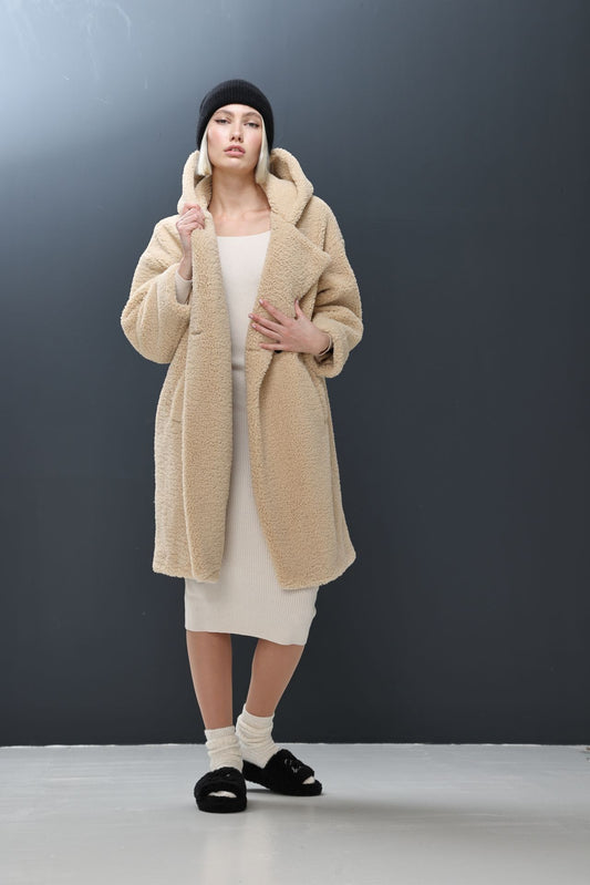 LUV Teddymantel mit Kapuze natural