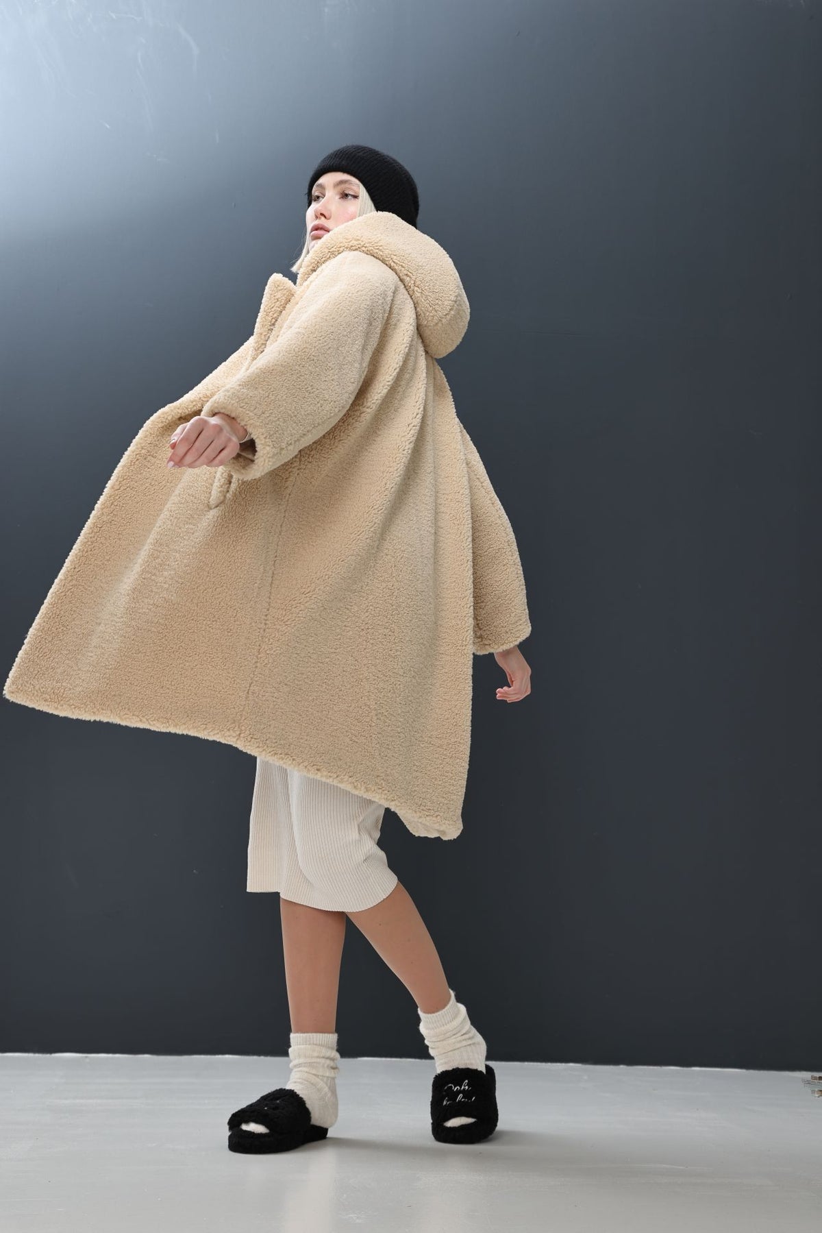 LUV Teddymantel mit Kapuze natural