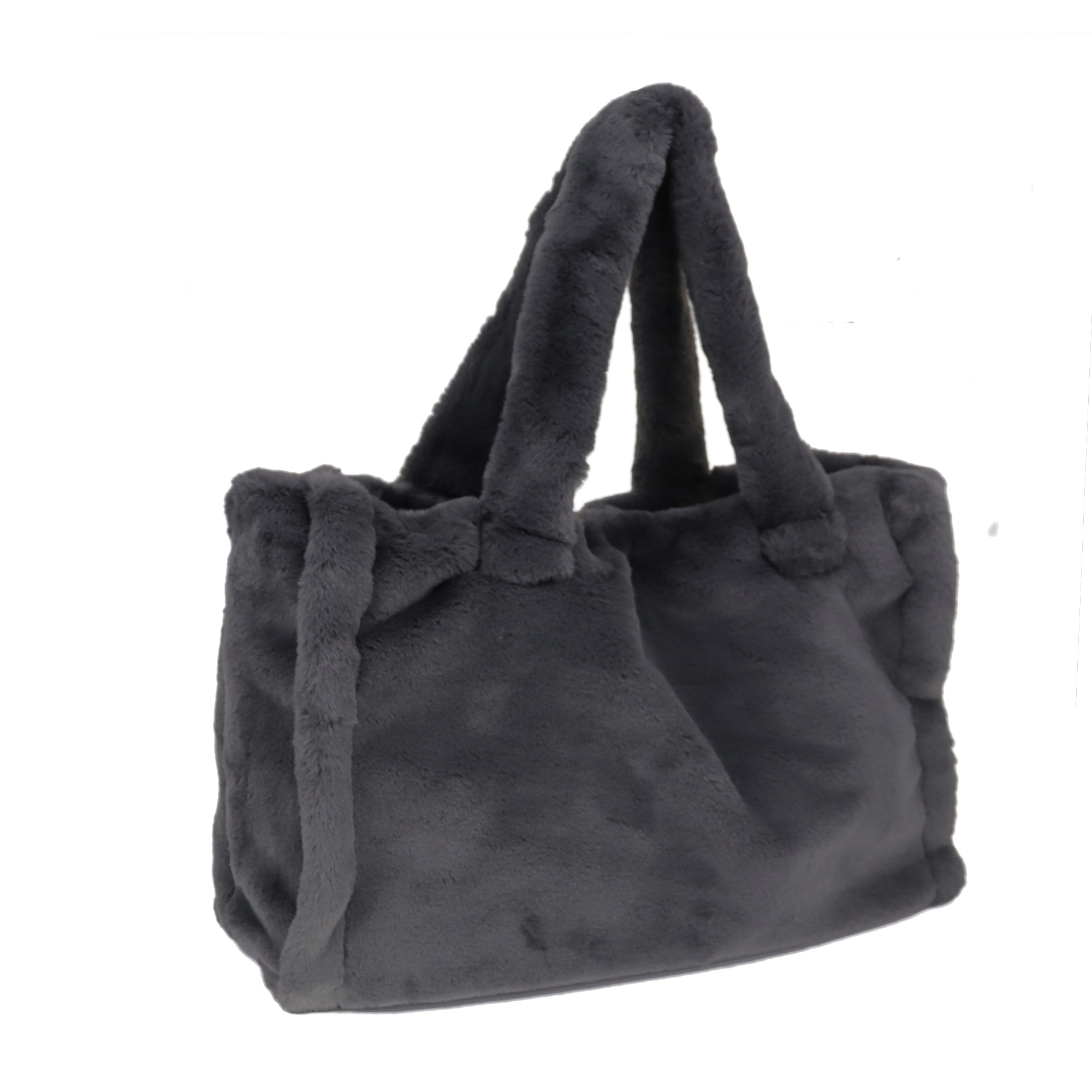 LISS, großer Shopper aus veganem Kuschelfell, stone