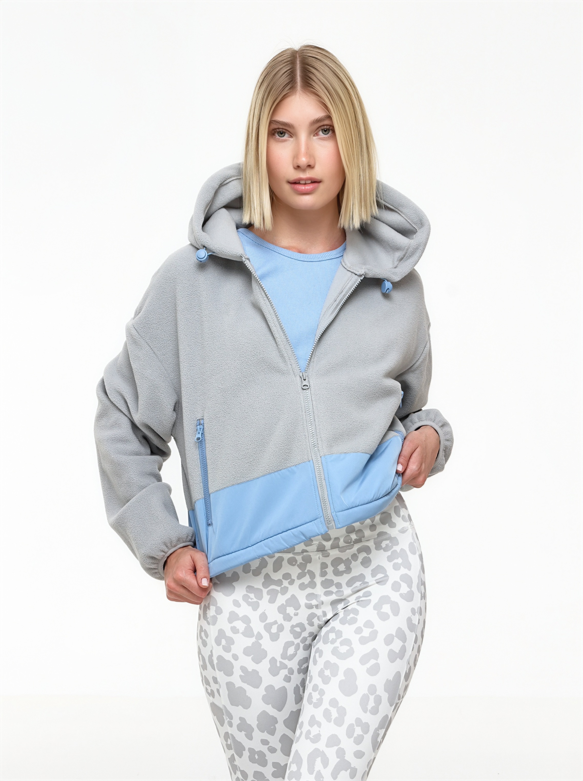 KYA Fleece Jacke light grey/ blue