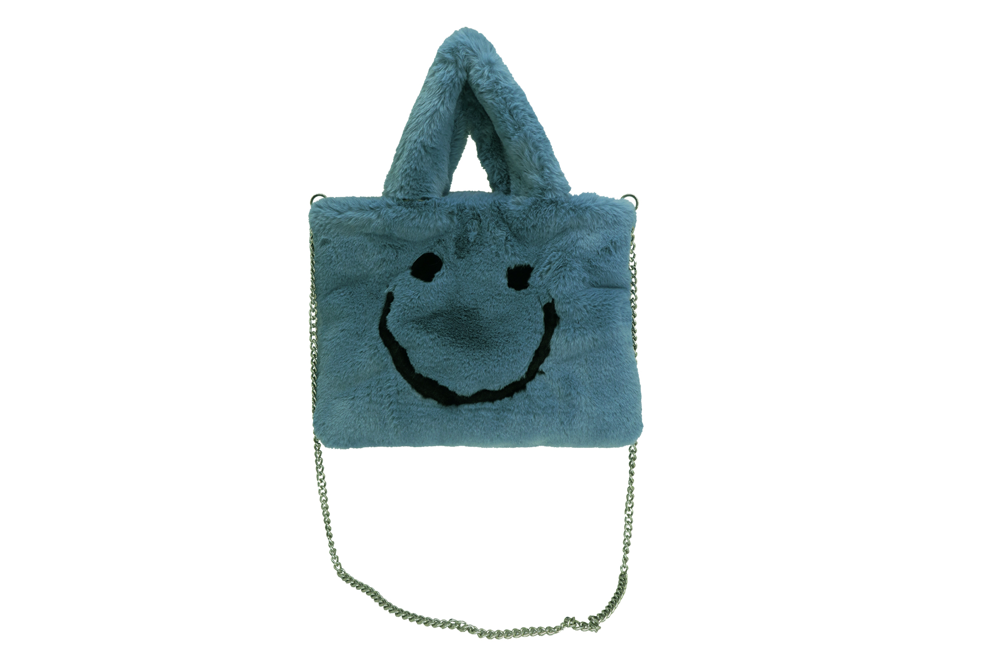SMILE, gute Laune bag aus veganem Kuschelfell, ice blue